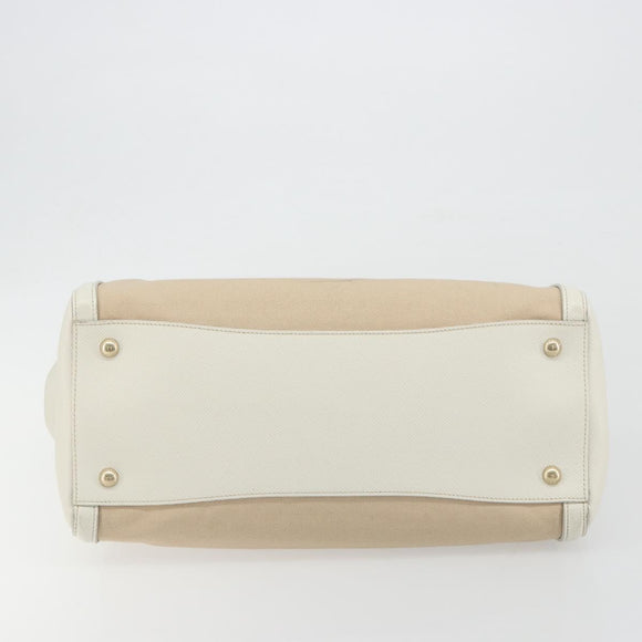 PRADA Hand Bag Canvas Beige Gold Auth 192530A