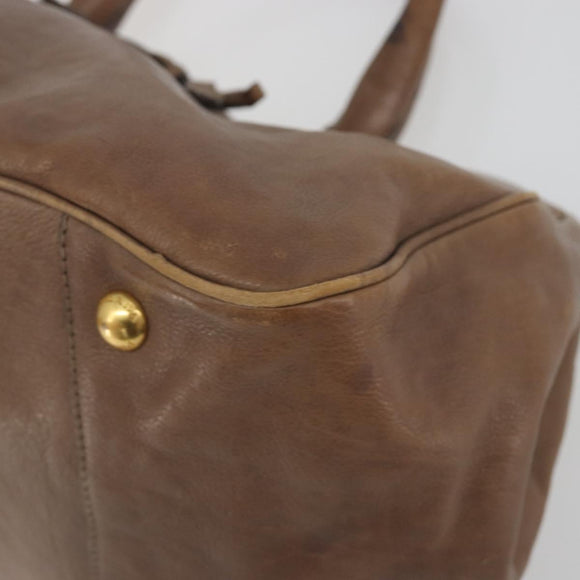 PRADA Hand Bag Leather Brown Gold Auth 192531