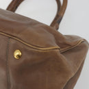 PRADA Hand Bag Leather Brown Gold Auth 192531-17