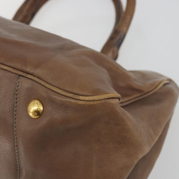 PRADA Hand Bag Leather Brown Gold Auth 192531