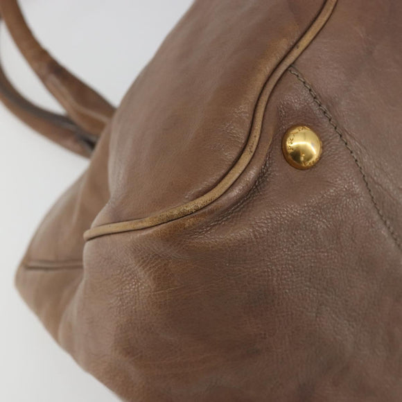 PRADA Hand Bag Leather Brown Gold Auth 192531
