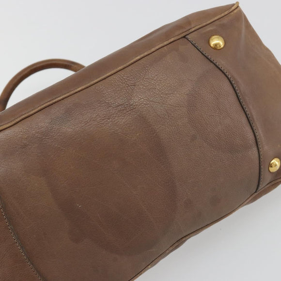 PRADA Hand Bag Leather Brown Gold Auth 192531