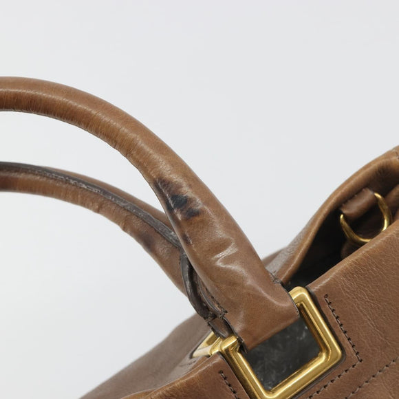 PRADA Hand Bag Leather Brown Gold Auth 192531