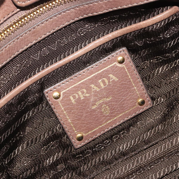 PRADA Hand Bag Leather Brown Gold Auth 192531