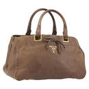 PRADA Hand Bag Leather Brown Gold Auth 192531-1
