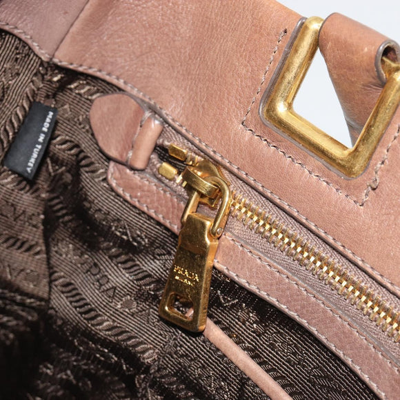 PRADA Hand Bag Leather Brown Gold Auth 192531