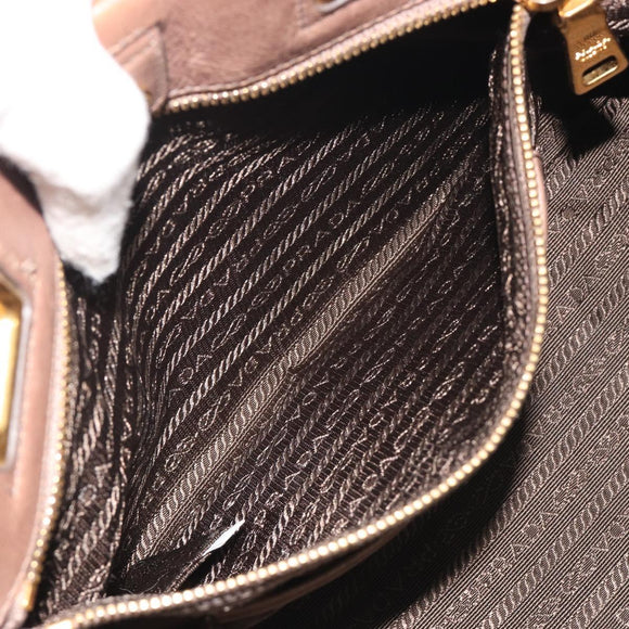 PRADA Hand Bag Leather Brown Gold Auth 192531