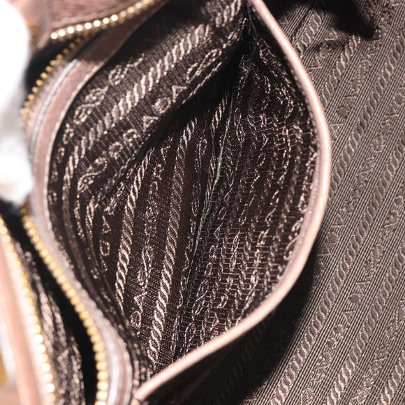 PRADA Hand Bag Leather Brown Gold Auth 192531