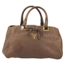 PRADA Hand Bag Leather Brown Gold Auth 192531-13