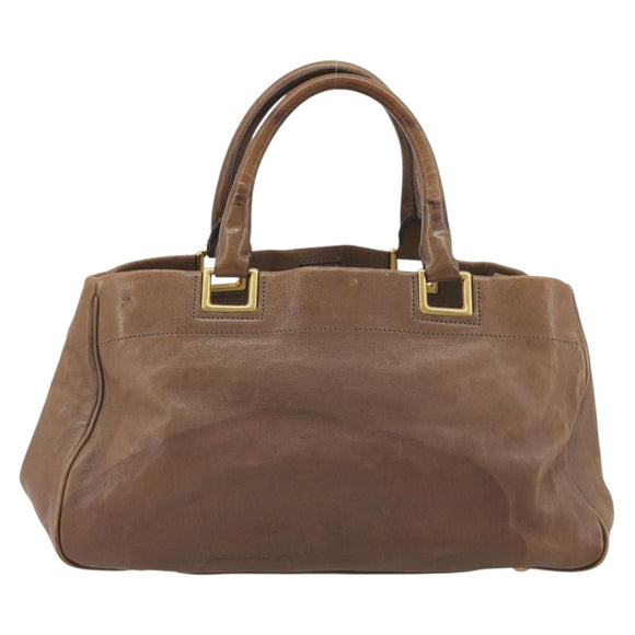 PRADA Hand Bag Leather Brown Gold Auth 192531