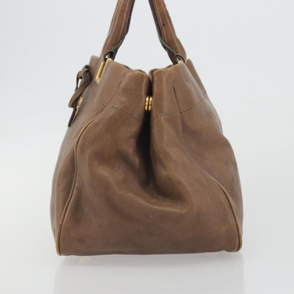 PRADA Hand Bag Leather Brown Gold Auth 192531