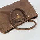 PRADA Hand Bag Leather Brown Gold Auth 192531-14