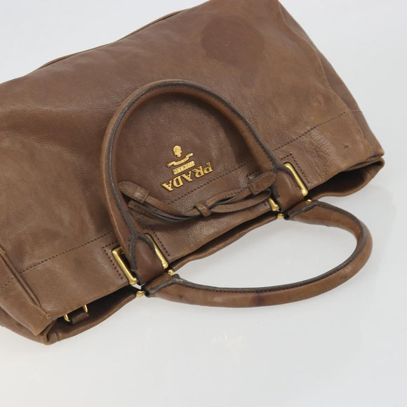 PRADA Hand Bag Leather Brown Gold Auth 192531