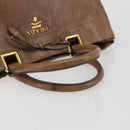 PRADA Hand Bag Leather Brown Gold Auth 192531-7