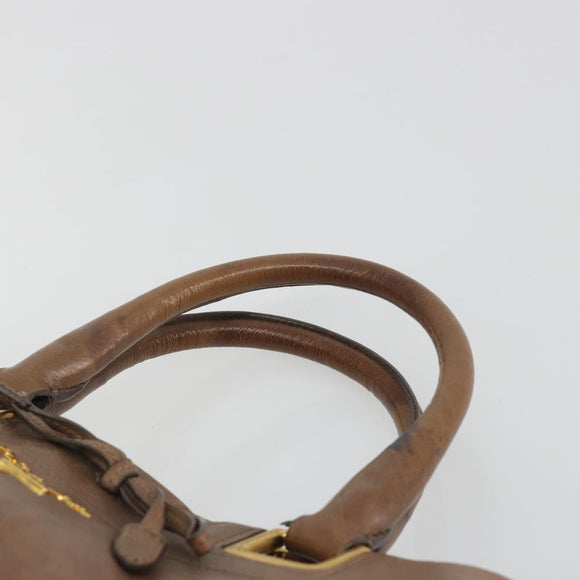 PRADA Hand Bag Leather Brown Gold Auth 192531