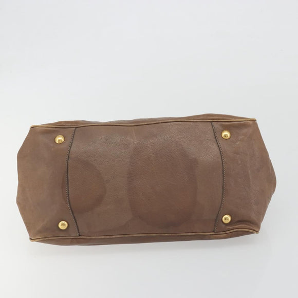 PRADA Hand Bag Leather Brown Gold Auth 192531