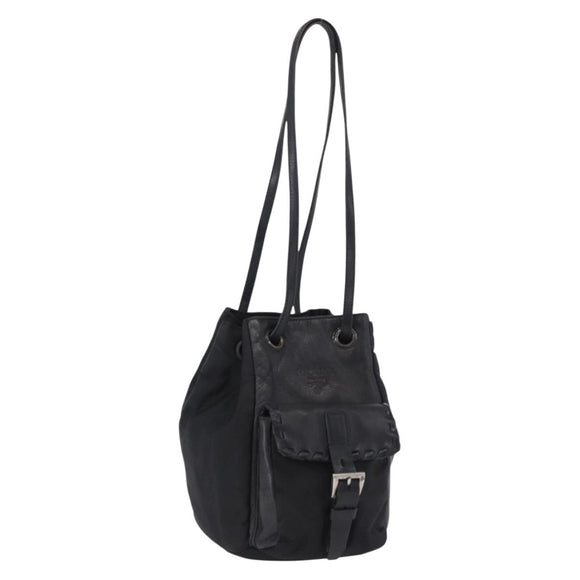 PRADA Purse Shoulder Bag Nylon Leather Black Silver Auth 192532