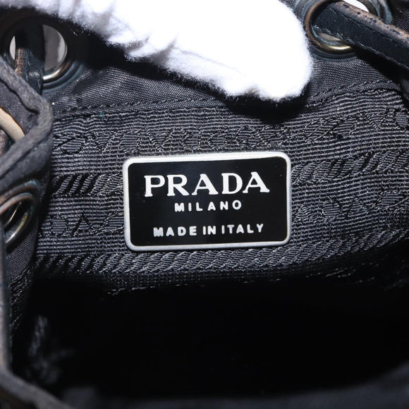 PRADA Purse Shoulder Bag Nylon Leather Black Silver Auth 192532