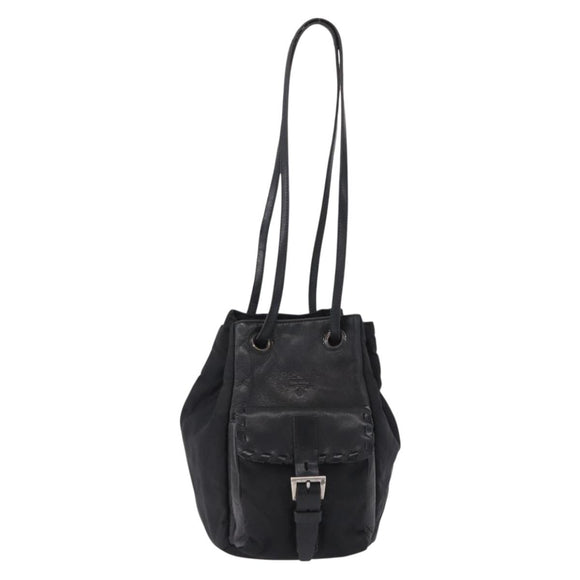 PRADA Purse Shoulder Bag Nylon Leather Black Silver Auth 192532