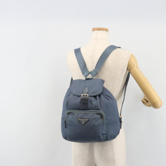 PRADA Backpack Nylon Light Blue Silver Auth 192533