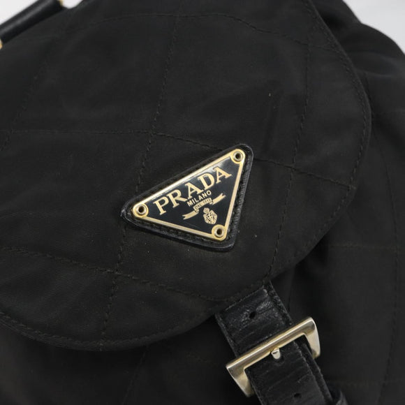 PRADA Quilted Backpack Nylon Black Gold Auth 192534