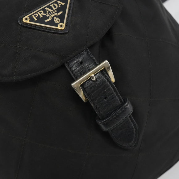 PRADA Quilted Backpack Nylon Black Gold Auth 192534