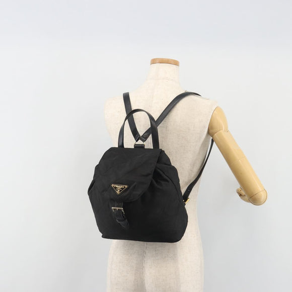 PRADA Quilted Backpack Nylon Black Gold Auth 192534