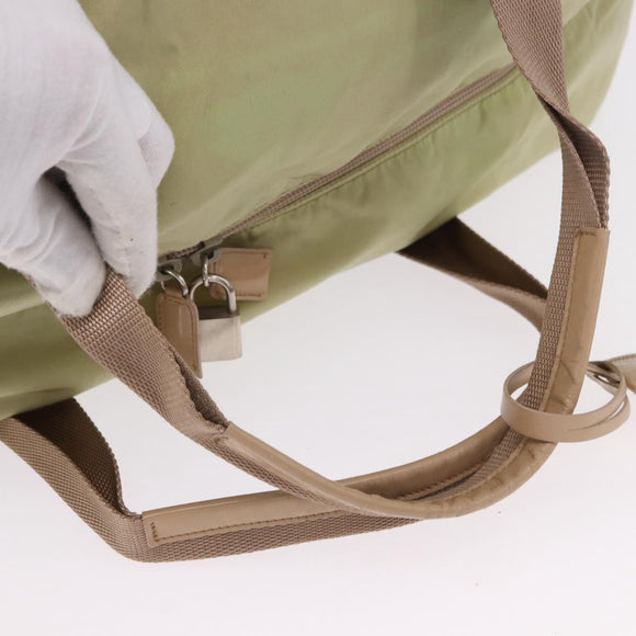 PRADA Boston Bag Nylon Khaki Silver Auth 192536