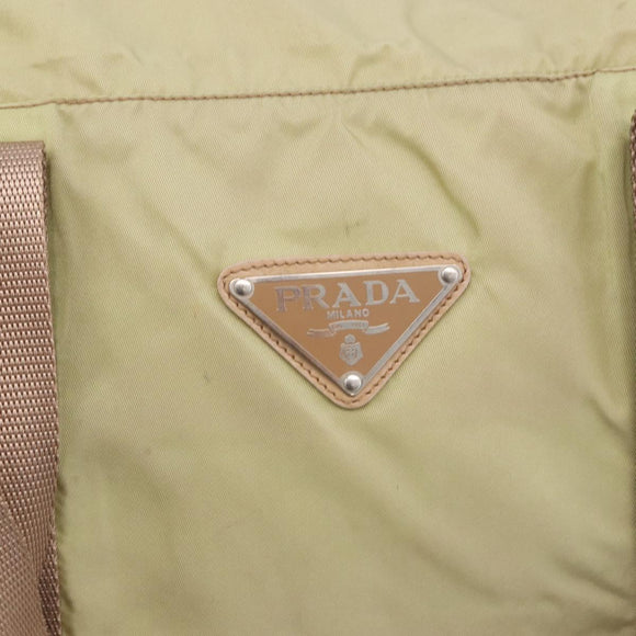 PRADA Boston Bag Nylon Khaki Silver Auth 192536