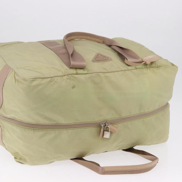 PRADA Boston Bag Nylon Khaki Silver Auth 192536