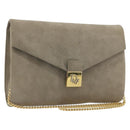 Christian Dior Chain Shoulder Bag Suede Beige Gold Auth 192537-1