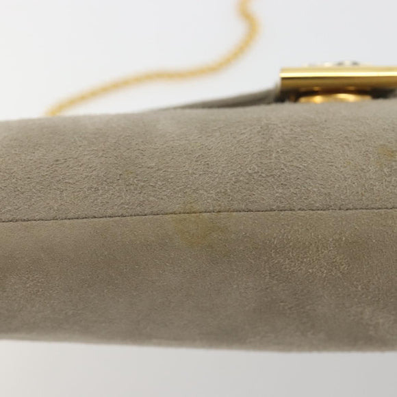 Christian Dior Chain Shoulder Bag Suede Beige Gold Auth 192537