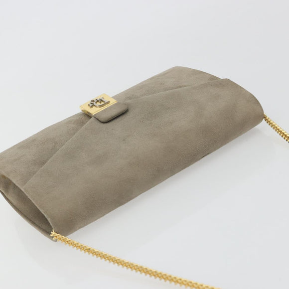 Christian Dior Chain Shoulder Bag Suede Beige Gold Auth 192537
