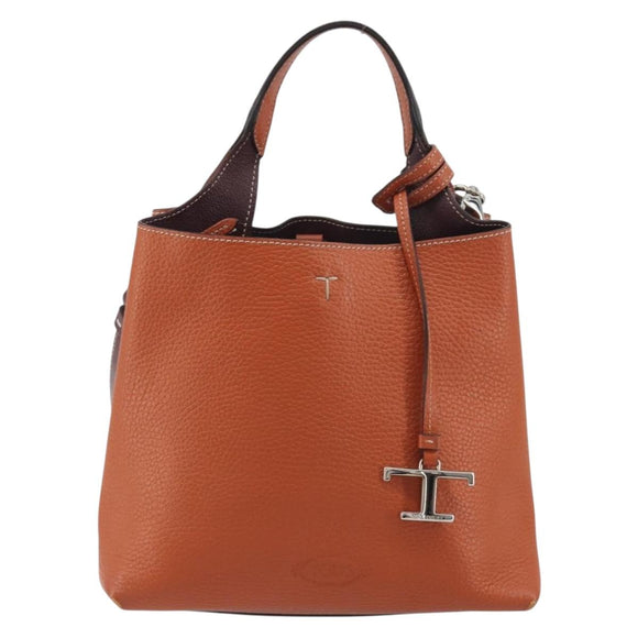 TOD'S Hand Bag Leather 2way Orange Silver Auth 192540V