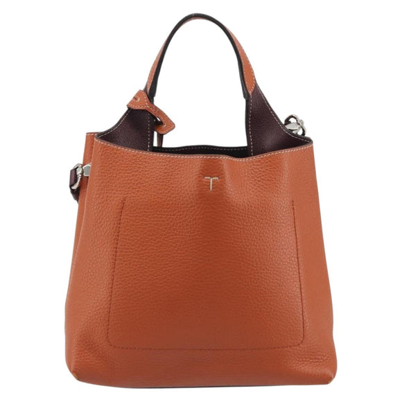 TOD'S Hand Bag Leather 2way Orange Silver Auth 192540V