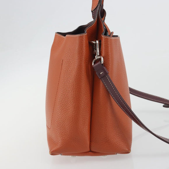 TOD'S Hand Bag Leather 2way Orange Silver Auth 192540V
