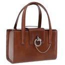 CARTIER PANTHERE Hand Bag Patent Leather Brown Silver Auth 192541-1