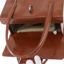 CARTIER PANTHERE Hand Bag Patent Leather Brown Silver Auth 192541-17