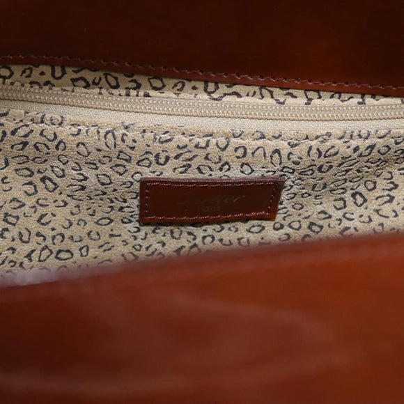 CARTIER PANTHERE Hand Bag Patent Leather Brown Silver Auth 192541