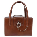 CARTIER PANTHERE Hand Bag Patent Leather Brown Silver Auth 192541-2