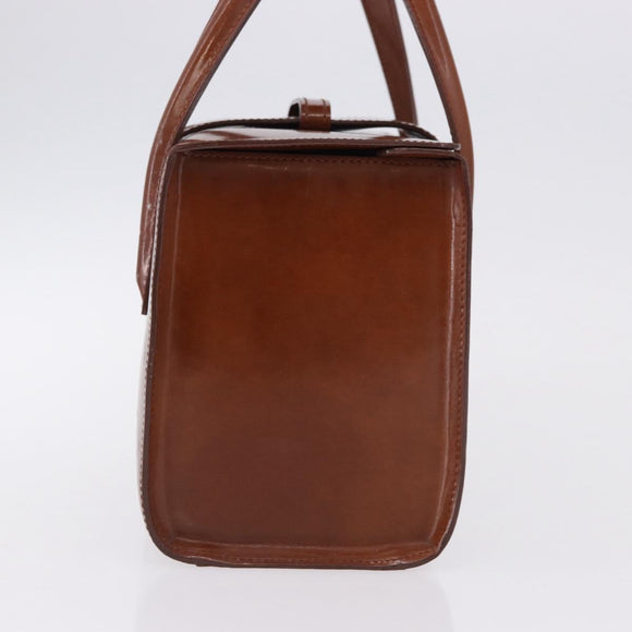 CARTIER PANTHERE Hand Bag Patent Leather Brown Silver Auth 192541