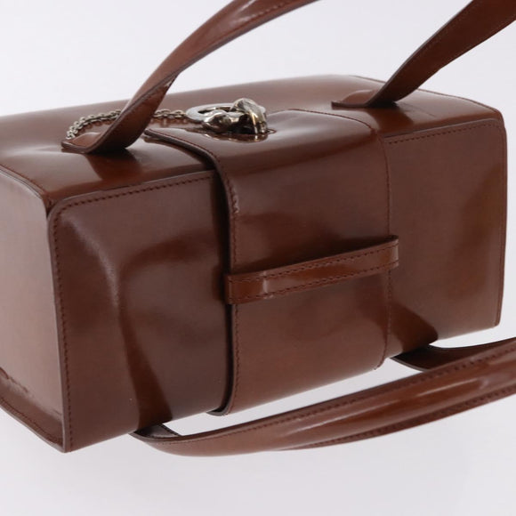 CARTIER PANTHERE Hand Bag Patent Leather Brown Silver Auth 192541