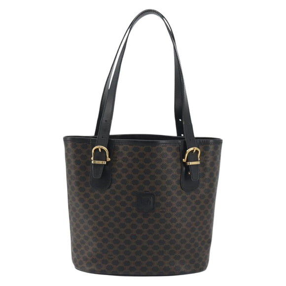 CELINE Macadam Canvas Tote Bag PVC Leather Black Gold Auth 192542A