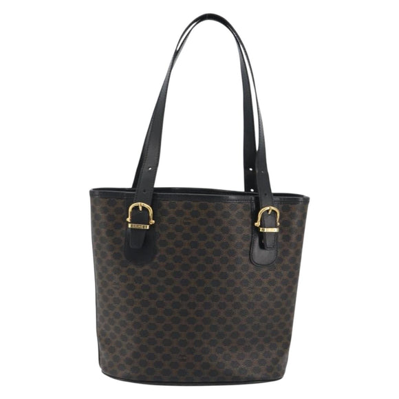 CELINE Macadam Canvas Tote Bag PVC Leather Black Gold Auth 192542A