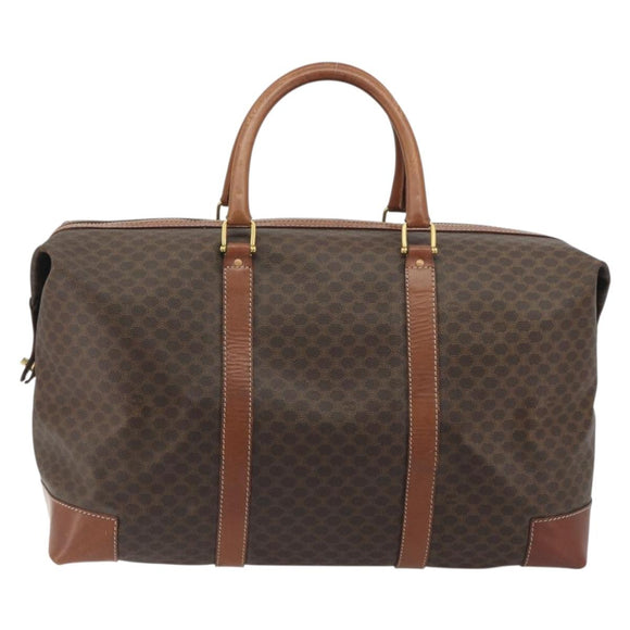 CELINE Macadam Canvas Boston Bag PVC Leather Brown Gold Auth 192543