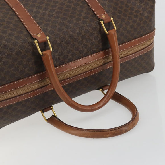 CELINE Macadam Canvas Boston Bag PVC Leather Brown Gold Auth 192543