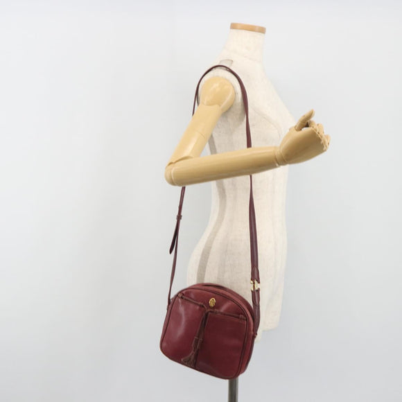 LOEWE Anagram Shoulder Bag Leather Bordeaux Gold Auth 192544