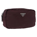 PRADA Pouch Nylon Bordeaux Silver Auth 192546A-1