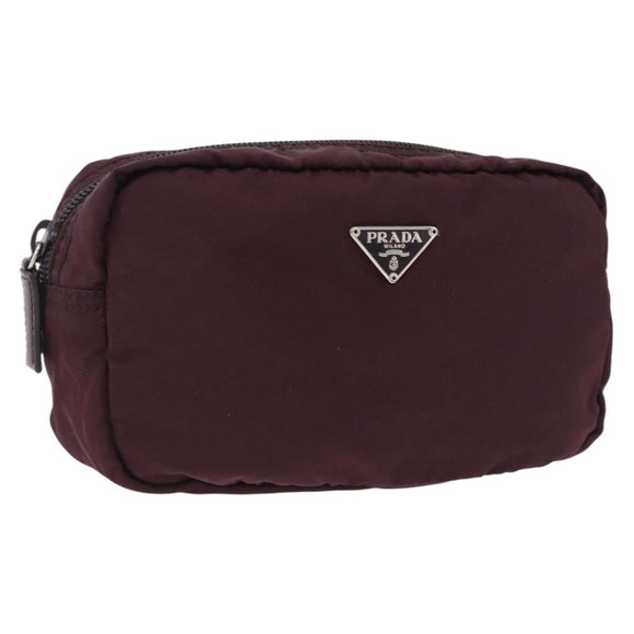 PRADA Pouch Nylon Bordeaux Silver Auth 192546A