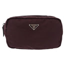 PRADA Pouch Nylon Bordeaux Silver Auth 192546A-13